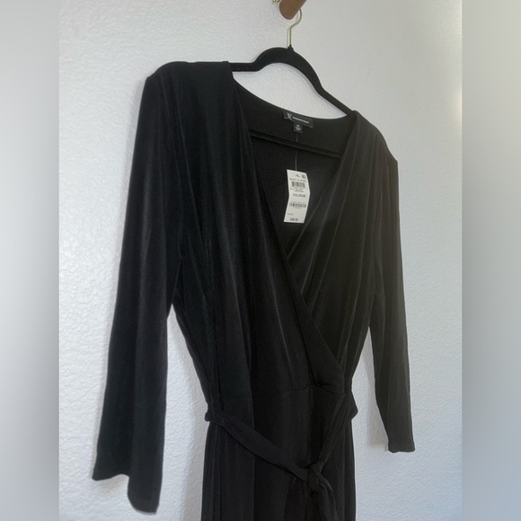 INC International Concepts Black Faux Wrap Midi Dress Flattering waist belt tie - Picture 6 of 12